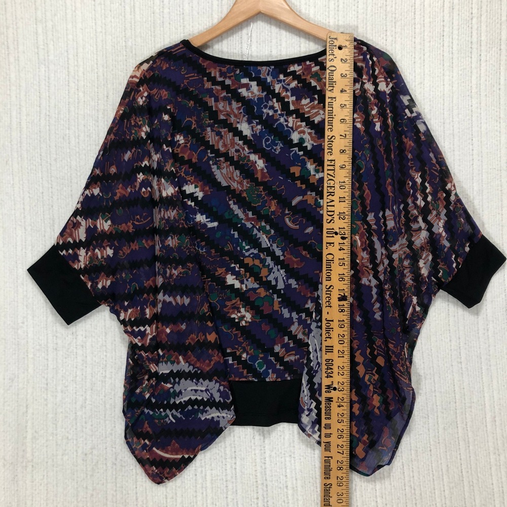 Multiples Abstract Zig Zag Print Sheer‎ Overlay Black Knit Top Women's Size S - Picture 7 of 8